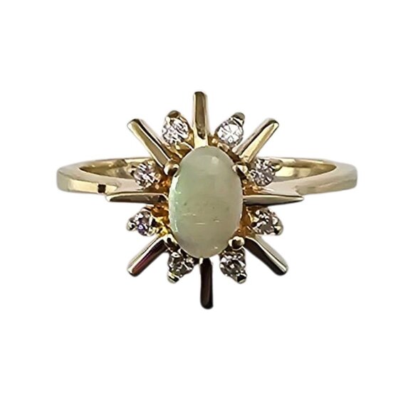 Estate Jewelry - 14K Yellow Gold Opal and Diamond Ring Size 6-6.25 #23953